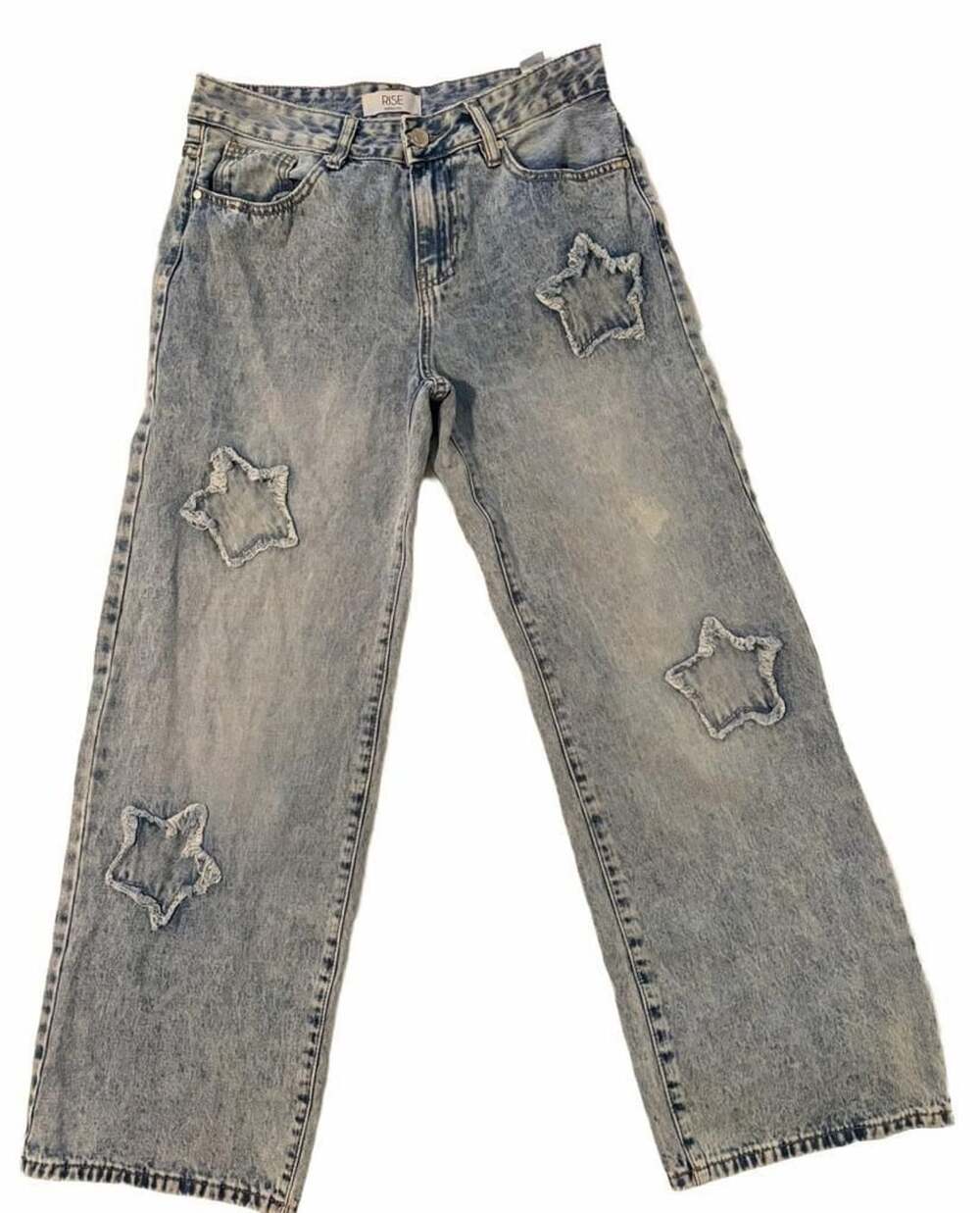 Rise Supply Co Size 9 Star Patch Wide Leg Jeans Acid Wash Y2K Baggy Denim